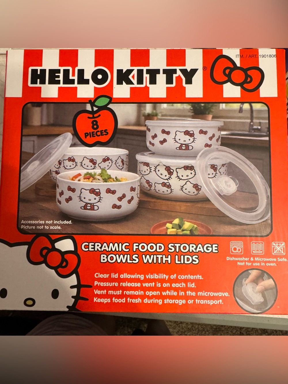 New Hello Kitty 8 Piece Ceramic Food Storage Set microwave dishwasher safe